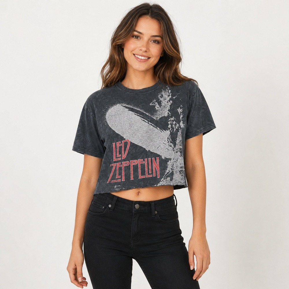 Led Zeppelin T-Shirt Unisex Medium Grey Tie Dye Cropped Hindenburg Graphic 0305